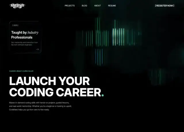 Codenest developer site hero with its pricing panel in view.