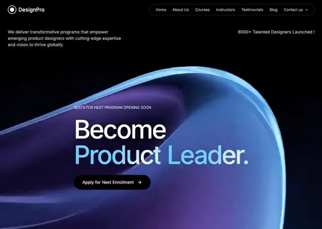 DesignPro portfolio site hero with its project grid beginning.