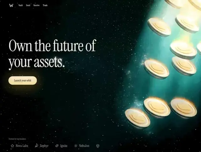 Orbit Web3 landing page hero with its token statistics row.